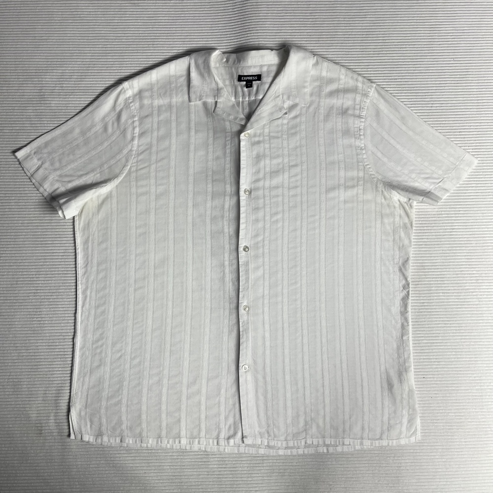Express Shirt Mens XL White Stripe Short Sleeve Button Up Lightweight Casual